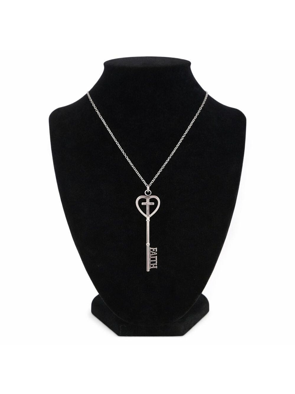 The Mole Hole “Faith” Silver Heart & Cross Key Necklace NIB